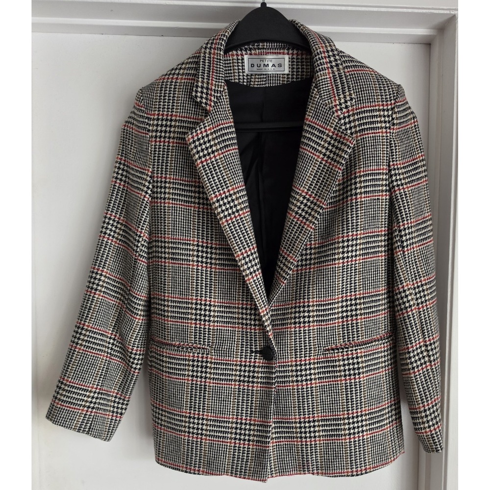 Petite Dumas Blazer Size 4 Plaid Multi-Color Long Sleeve Jacket Vintage Classic